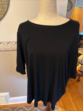 NEW 1X Women'sw Black Boatneck Short-Sleeve Top stretchy viscose spandex